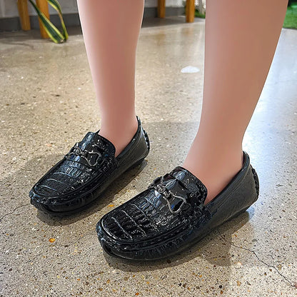 Boys Loafers Non-slip Children's Leather Shoes All-match Four Seasons Metal Buckle  Shiny Simple Kids Fashion Moccasin Shoes