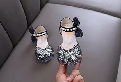 Luxury Girl Shoes Sweet Children's Causal Leather Shoes Fashion Bowtie Kids Versatile Princess Wedding Party Sandals Hook Loop