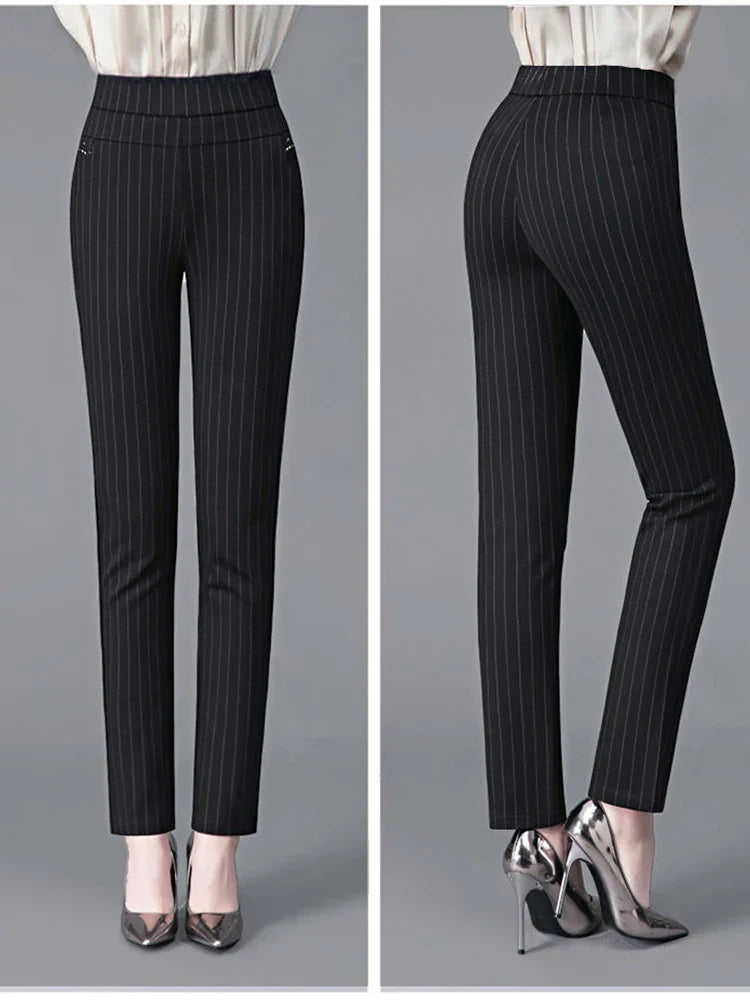 Autumn Winter Casual Elegant Office Slimming Solid Color Fleecing Thick Thin Women's Pants Elastic Waist Tight Pencil Pants (Available)
