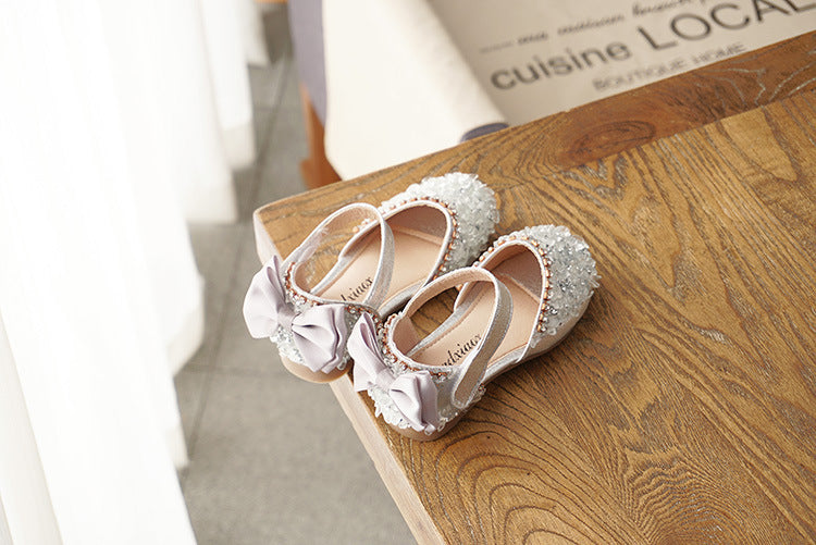 New Kids Leather Shoes Girls Wedding Shoes Children Princess Sandals Sequins Bow Girls Casual Dance Shoes Flat Sandals