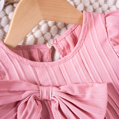 Baby Girl Summer Dresses Solid Colour Casual Fashion Bow Design Sweet and Cute Children's Clothing Hot Sale 2024 New