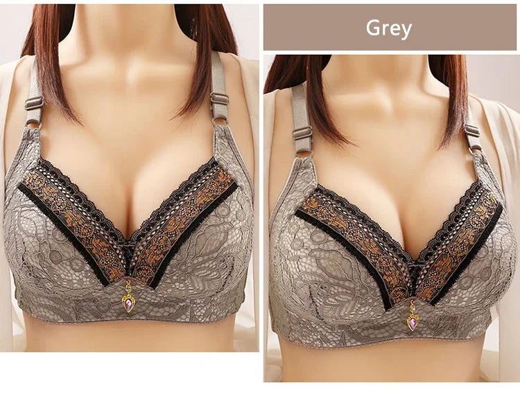 Women Bra Adjustable Lace Underwear Brassiere V-neck Non Steel Ring Anti Sagging Soft Comfortable Sexy Lingerie Intimate