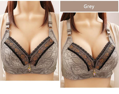 Women Bra Adjustable Lace Underwear Brassiere V-neck Non Steel Ring Anti Sagging Soft Comfortable Sexy Lingerie Intimate
