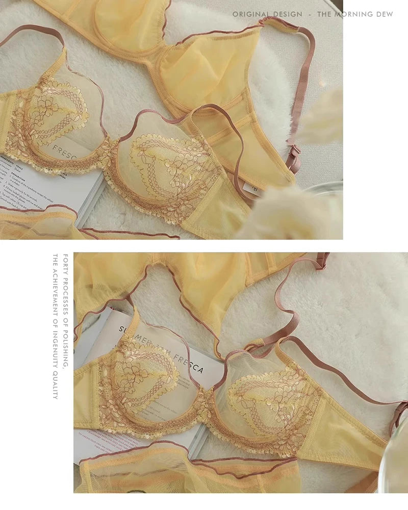 Seamless Lace Bra Breathable Ice Silk Unlined Brassiere Underwear Women's Sexy Push Up Wire Free Ultra-thin Bralette Lingerie