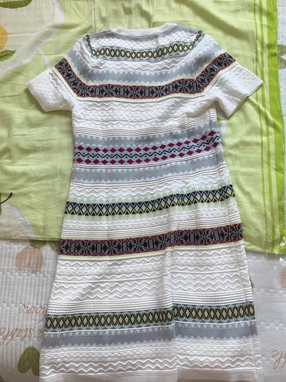 Women's Summer Knitted Dress 2025 Fashion Elegant Short Sleeve Striped Jacquard Dress W445