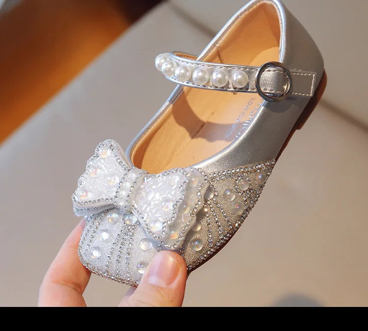 Children's Leather Shoes Bling Sequins Bowknot Princess Shoes for Girls Sweet Chic Kids Causal Wedding Shoes Shallow Versatile