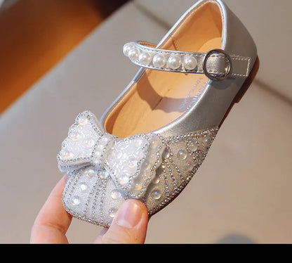 Children's Leather Shoes Bling Sequins Bowknot Princess Shoes for Girls Sweet Chic Kids Causal Wedding Shoes Shallow Versatile