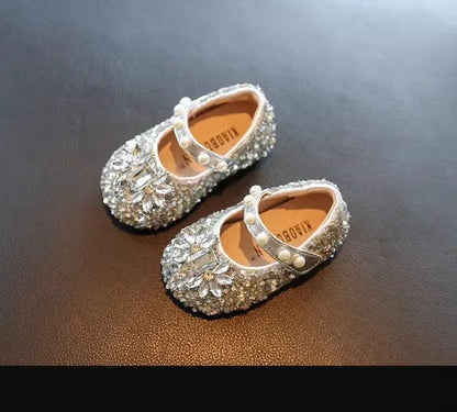 Toddler Kids Princess Shoes Shiny Crystal Girls Flats Sweet Glitter 2025 New Fashion Baby Walking Shoes Soft Bottom Non-slip