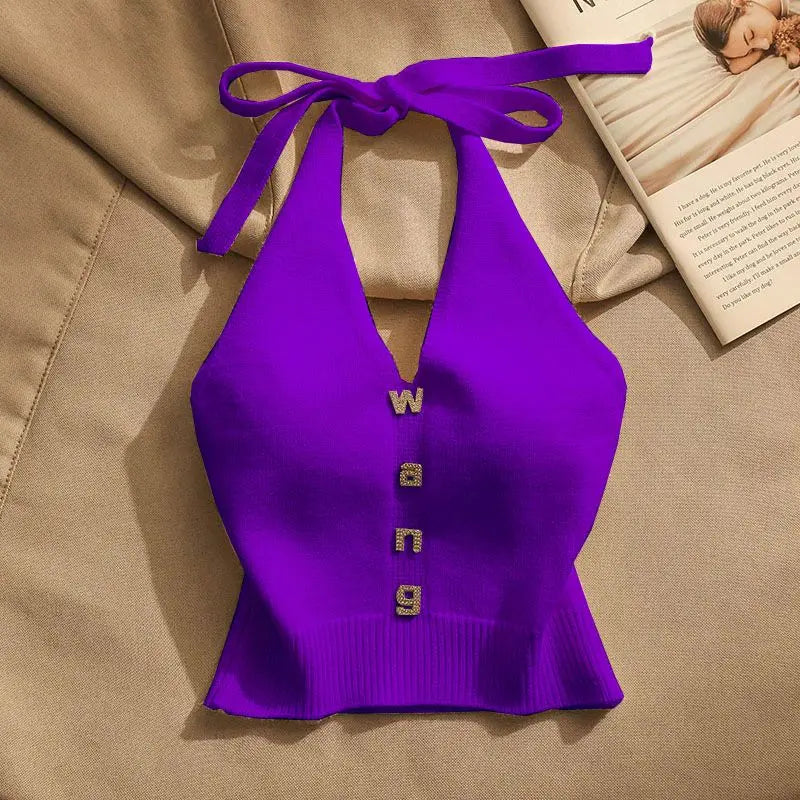 Slim Fit Knitted ter Top Women's Inner Wear Summer Sexy oulder Baring ort Svel irt Outerwear Trendy (Available)