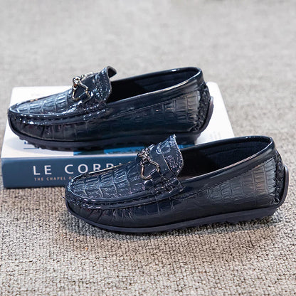 Boys Loafers Non-slip Children's Leather Shoes All-match Four Seasons Metal Buckle  Shiny Simple Kids Fashion Moccasin Shoes