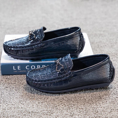 Boys Loafers Non-slip Children's Leather Shoes All-match Four Seasons Metal Buckle  Shiny Simple Kids Fashion Moccasin Shoes