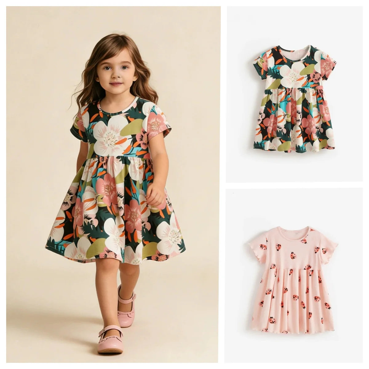 Summer Girl Vest Dress Kids short-sleeved Floral print Princess Dress Baby Version Broken cute Casual Sundress