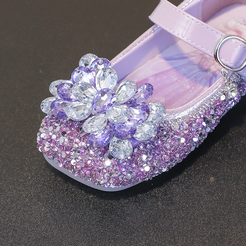 Disney Cartoon Pattern Elsa Princess Crystal Shoes for Girls Fashion New Style Baby Girl Low Heels Sandals Summer Fall Children