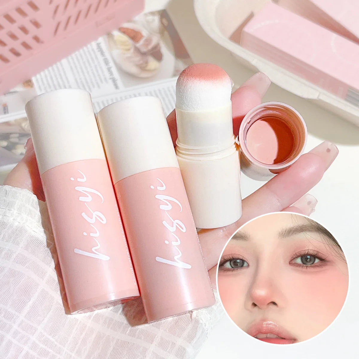 Soft Fog Blush Stick - Energetic and Bouncy, Korean Style, Brightening, Dual-Use for Lips and Cheeks