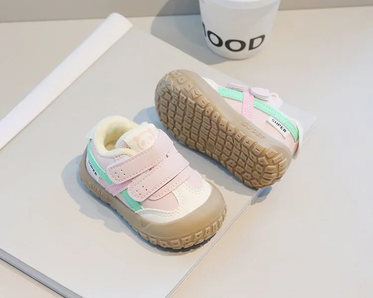 Baby Sneakers Warm Fur Inside Infant Shoes Autumn Winter Little Boys Girls Casual Shoes For Baby Pink, Yellow