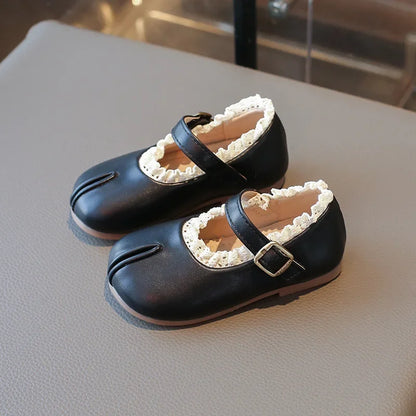 Children's Flats Simple Lolita Girls Princess Leather Shoes Walking Versatile Sweet Pleated Kids Causal Fashion Shoes