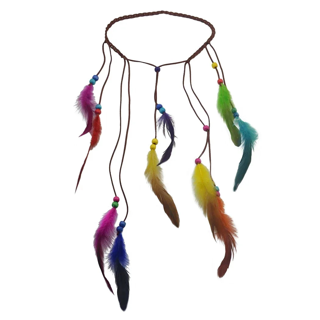 Gypsy Fashion Beautiful Boho Style Feather Headband Headdress Tribal Hair Feather Rope Headpieces Hippie Party