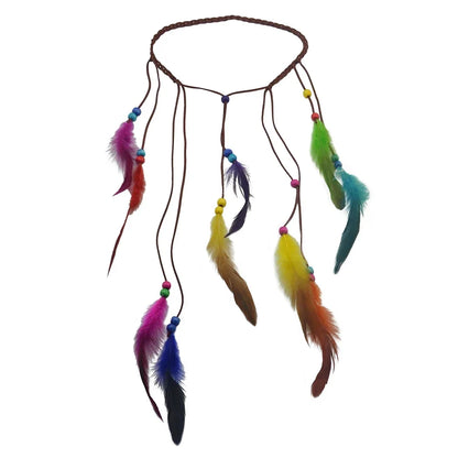 Gypsy Fashion Beautiful Boho Style Feather Headband Headdress Tribal Hair Feather Rope Headpieces Hippie Party