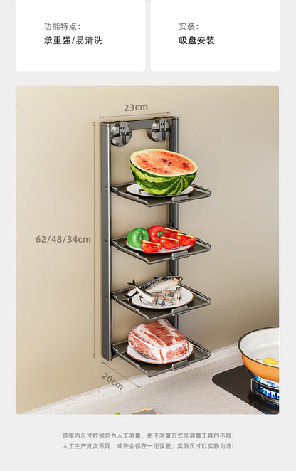 No-Drill Kitchen Storage Shelf Home Suction Cup Prep Rack Foldable Spice Organizer Multi-Layer Oil Salt Jar Stand