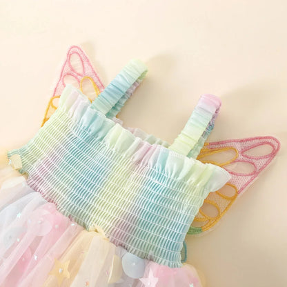 Girls' Dress Summer New Halter Colorful Butterfly Pearl Sequins Sweet Princess Dress Birthday Party Dress