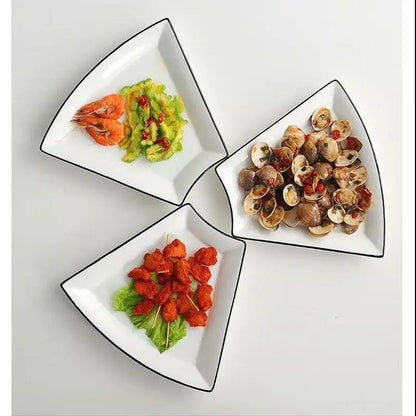 DIY Platter Creative Set Combination Plate Ceramic Plate Household Compartment Round Table Plate Fan-shaped Dish Tableware