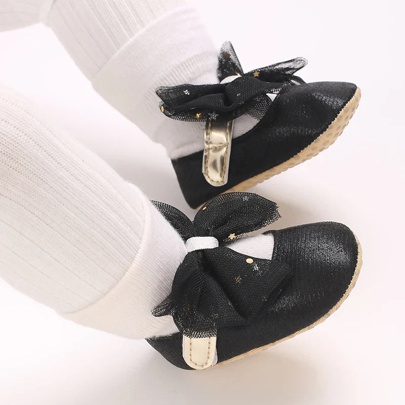 Spring and Autumn New Girl Baby Princess Shoes Mesh Bow 0-12 Months Baby Shoes Single Shoes Learning Walking Shoes