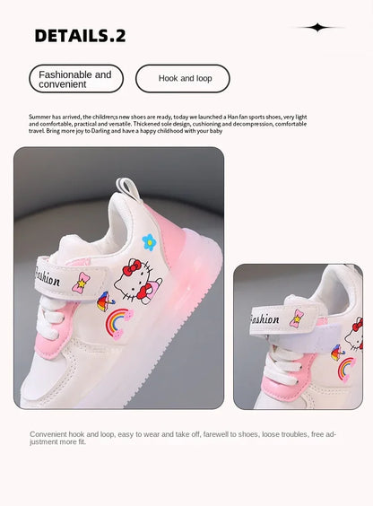 Spring Autumn Baby Girls Hello Kitty Led Light Shoes Children's Sneakers Toddler Anti-slip Walking Shoes Girls Outdoor Shoes