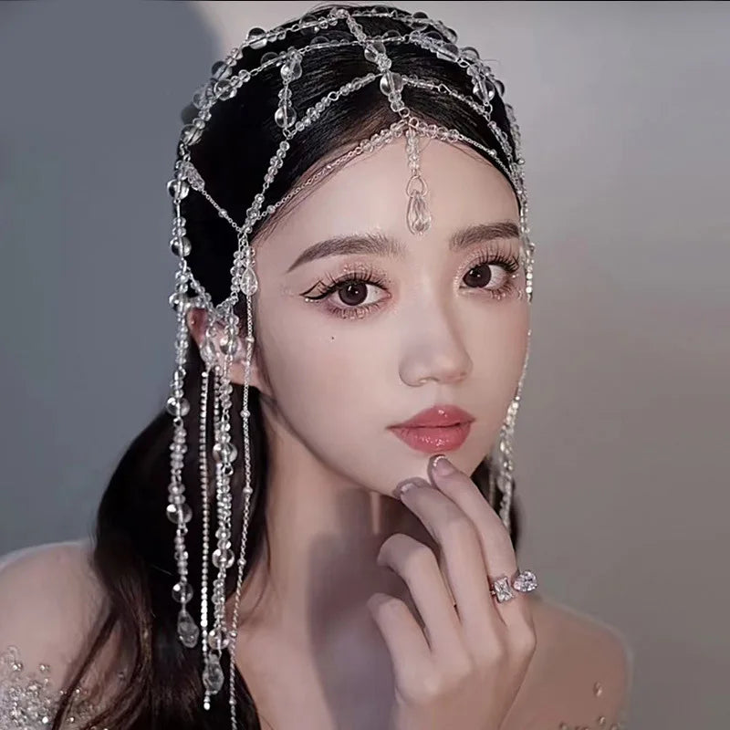 Bridal Beauty Waterdrop Headdress Crystal Forehead Chain Women Hair Jewelry Wedding Accessories Tassel Tiaras Crowns (Available)