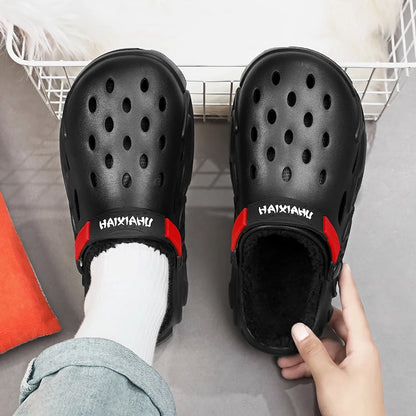 Winter Warm Home Slippers Men Waterproof Fur Clogs Slippers Garden Slippers Fuzzy Plush Slippers Bedroom Shoe For Indoor Outdoor
