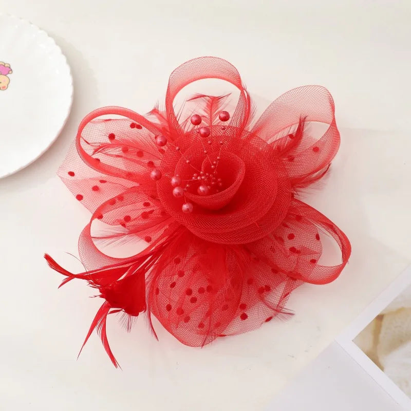Women's Fashion Flower Feather Bead Hair Clip Bridal Hairband Brida Barrettes Hair Accessories Jewelry