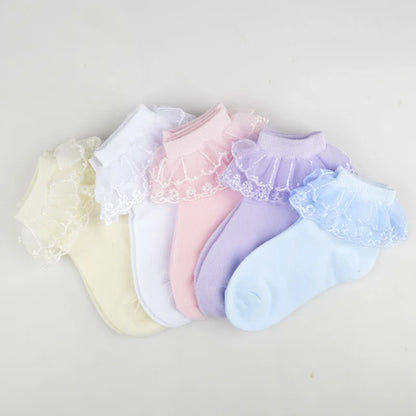 Pairs Cotton Lace Ruffle Princess Mesh Breathable Socks Children Ankle Short Sock White Pink Blue Baby Girls Kids Toddler