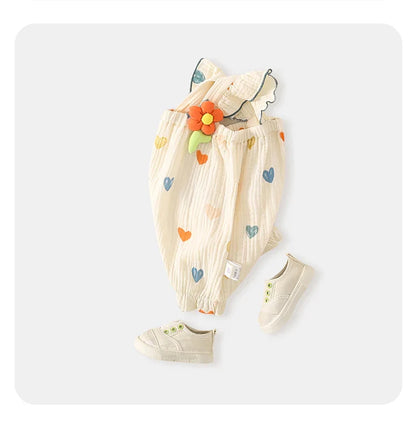 Summer Sweet Sle Baby Girl Rer Print Thin Svel Clothes for Babies Heart Pattern Cler Suit Casual Summer Outfit (Available)