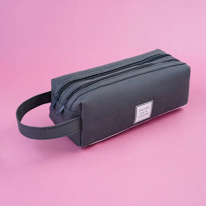 Large Capacity Canvas Pen Case Double Layer Pencil Pouch Middle Primary School Stationery Organizer Storage