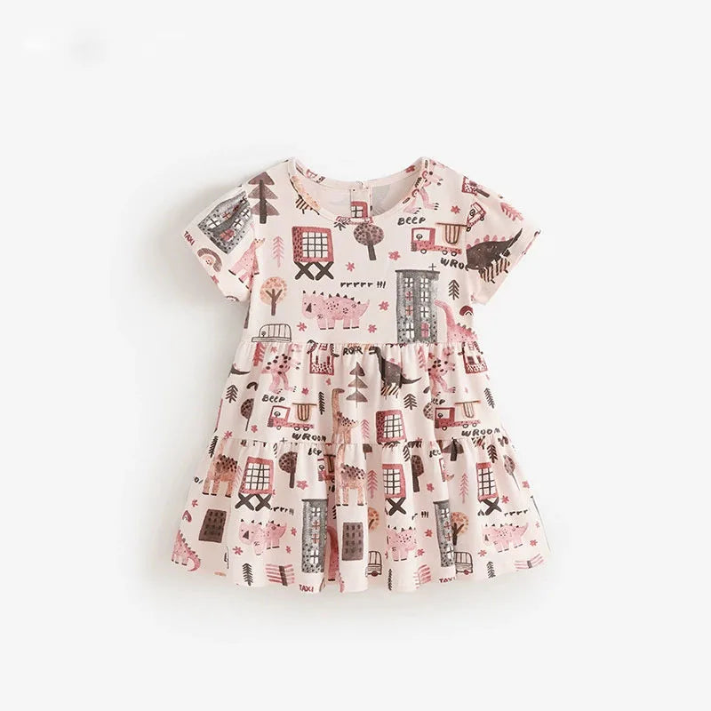 Summer Girl Vest Dress Kids short-sleeved Floral print Princess Dress Baby Version Broken cute Casual Sundress