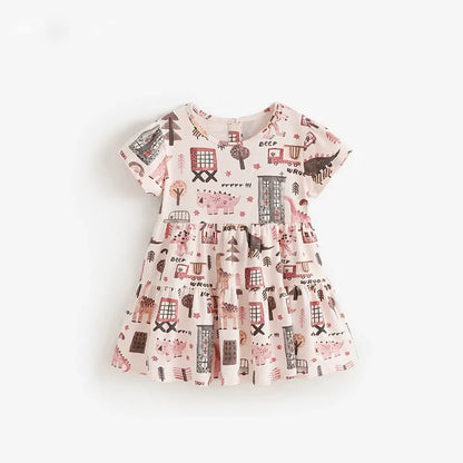 Summer Girl Vest Dress Kids short-sleeved Floral print Princess Dress Baby Version Broken cute Casual Sundress