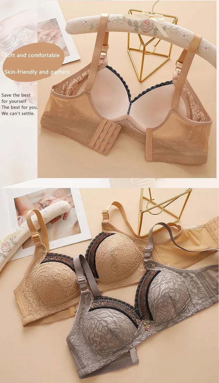 Women Bra Adjustable Lace Underwear Brassiere V-neck Non Steel Ring Anti Sagging Soft Comfortable Sexy Lingerie Intimate