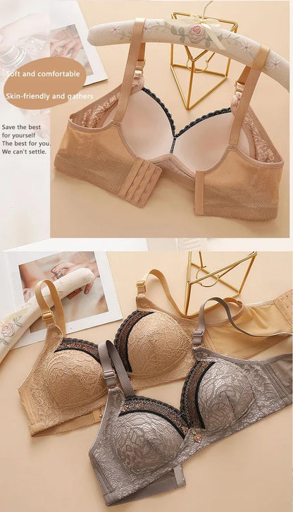 Women Bra Adjustable Lace Underwear Brassiere V-neck Non Steel Ring Anti Sagging Soft Comfortable Sexy Lingerie Intimate