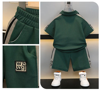 Boys Summer Polo Shirt Set New Baby Short-sleeved Two-piece Set Boys Children's Foreign Children's Clothing