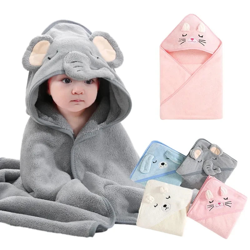 0-3 Years Unisex Baby Bathrobe Flannel Cape Cartoon Boys Girls Hooded Bathrobe Newborn Shower Gift Wrap Swaddling Bath Towel (Available)