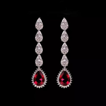 Luxury Evening Dress Accessories Pigeon Blood Red Ruby Tassel Necklaces Bracelet Earrings Rings 4-Piece Jewelry Sets For Women