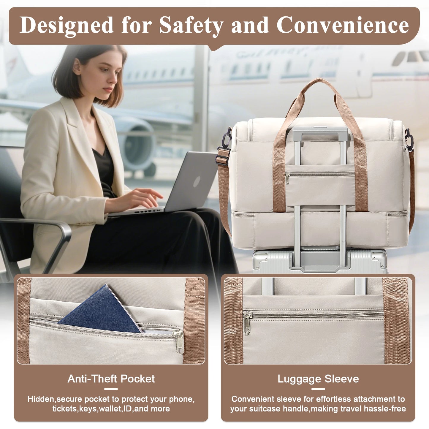 Travel Bags for Luggage Handbag Large Capacity Tote Bag Airport Carry-On Luggage, Business Trip & Vacation Bag for Women/Men