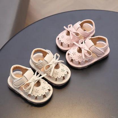 Baby Girl Sandals Summer Infant Shoes Outwear First Walkers Cute Sweet Close-toed Sandals For Girl Pink, Beige