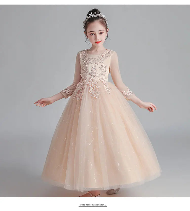 Fashion Flower Girl Dresses for Weddings Lace Long Sleeve Kids Dresses for Girls Summer Girls Party Dresses 3-13 Years
