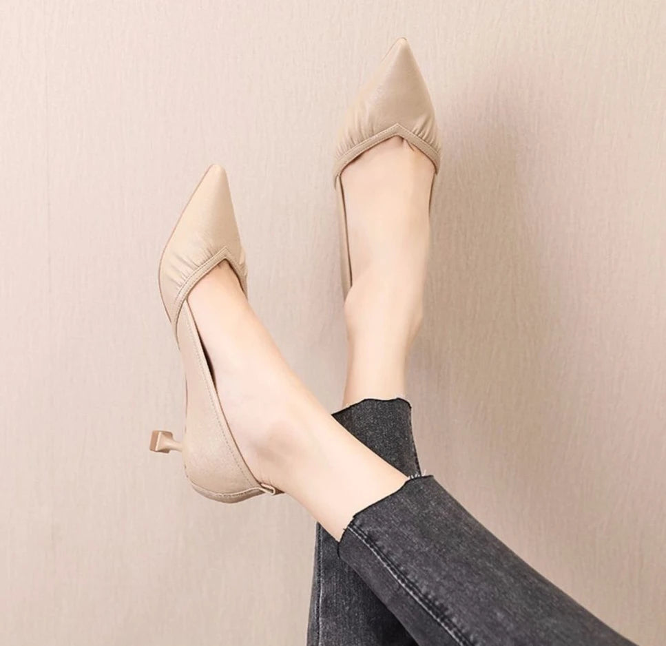 Women's Shoes Formal Black Ladies Pumps with Medium Heels Pointed Toe Luxury Brand Elegant Dress Popular Stylish Lastest Y2k A L