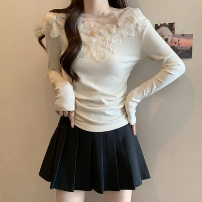 Sexy Patchwork Slim T Shirts Spring Autumn New Long Sleeve Off Shoulder Solid Temperament Tops High Street Fashion Women Clothes