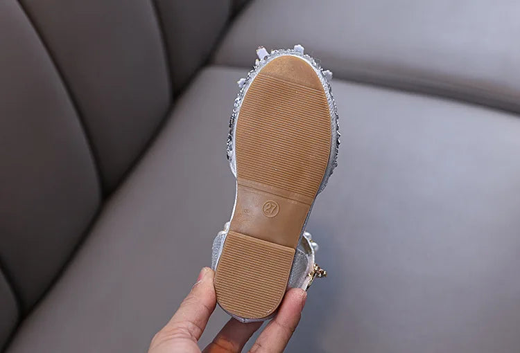 Kids Rhinestones Bow Sandals Cute Girls Party Sandals Children's Princess Shoes Fashion Soft Sole Flat Beach Sandals