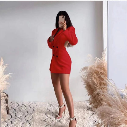 Women Suit Dress Fall New Elegant Blazer Backless Double-breasted Long Sleeve Dress OL Style Sexy Fashion Suits 2024 Spring