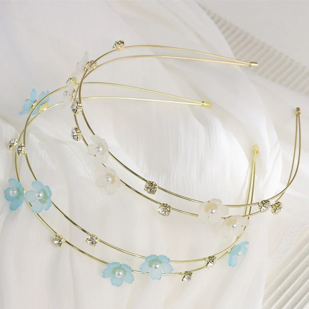 Double Layer Rhinestone Flower Hairbands for Women Fashion Elegant Metal Hair Hoop Korean Style Headwear Girls Hair Accessories