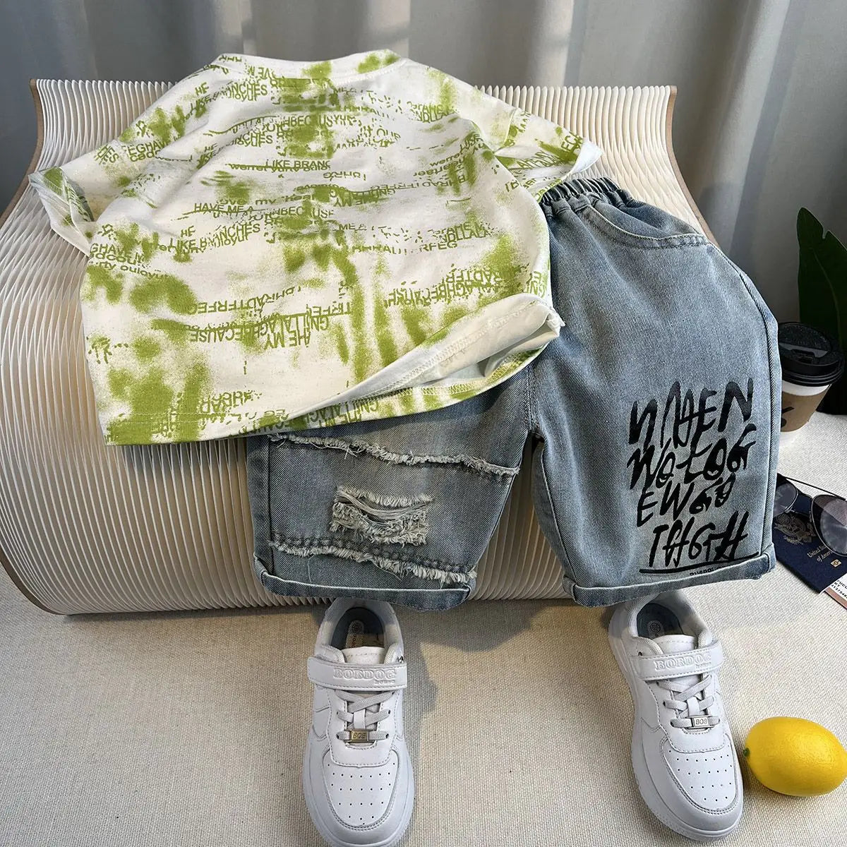 Korean Children's Summer Clothes Kids Set Outfits Boys 2025 Handsome Sleeveless&Short Sleeved T-shirt Denim Shorts 2-piece Set