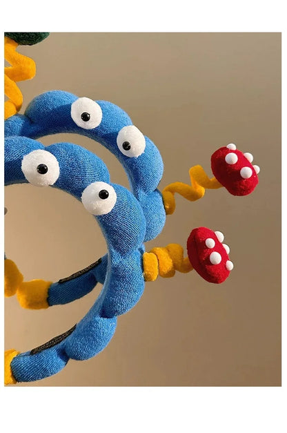 Cute Big Eyes Plush Hair Hoop for Girls Handmade High Top Headband for Face Washing Bath Skincare Fun Hair Accessories
